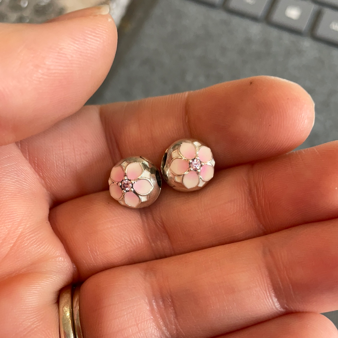 Genuine Pandora Pink Magnolia Flower Bloom Clips