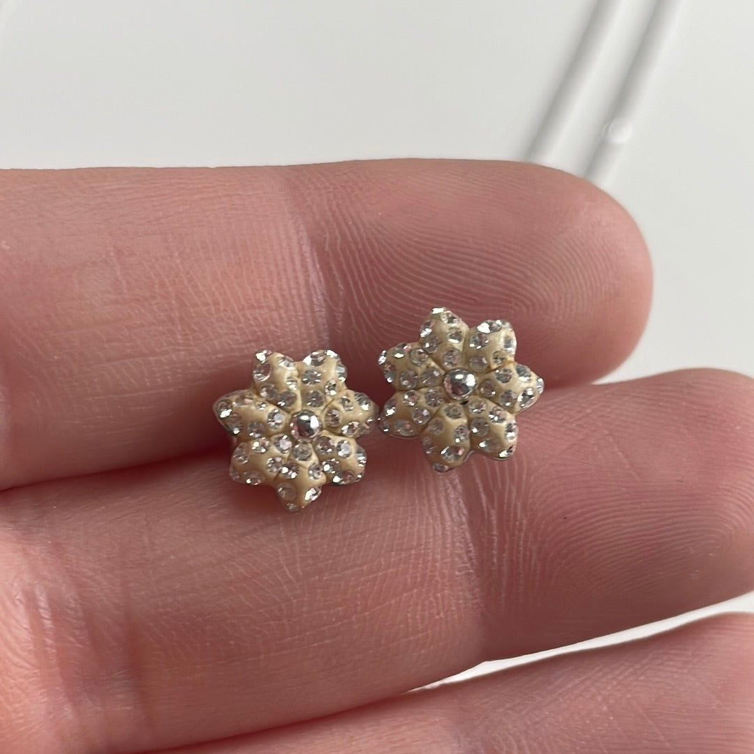 Genuine Swarovski Pave Crystal Cream Flower Poinsettia Stud Earrings