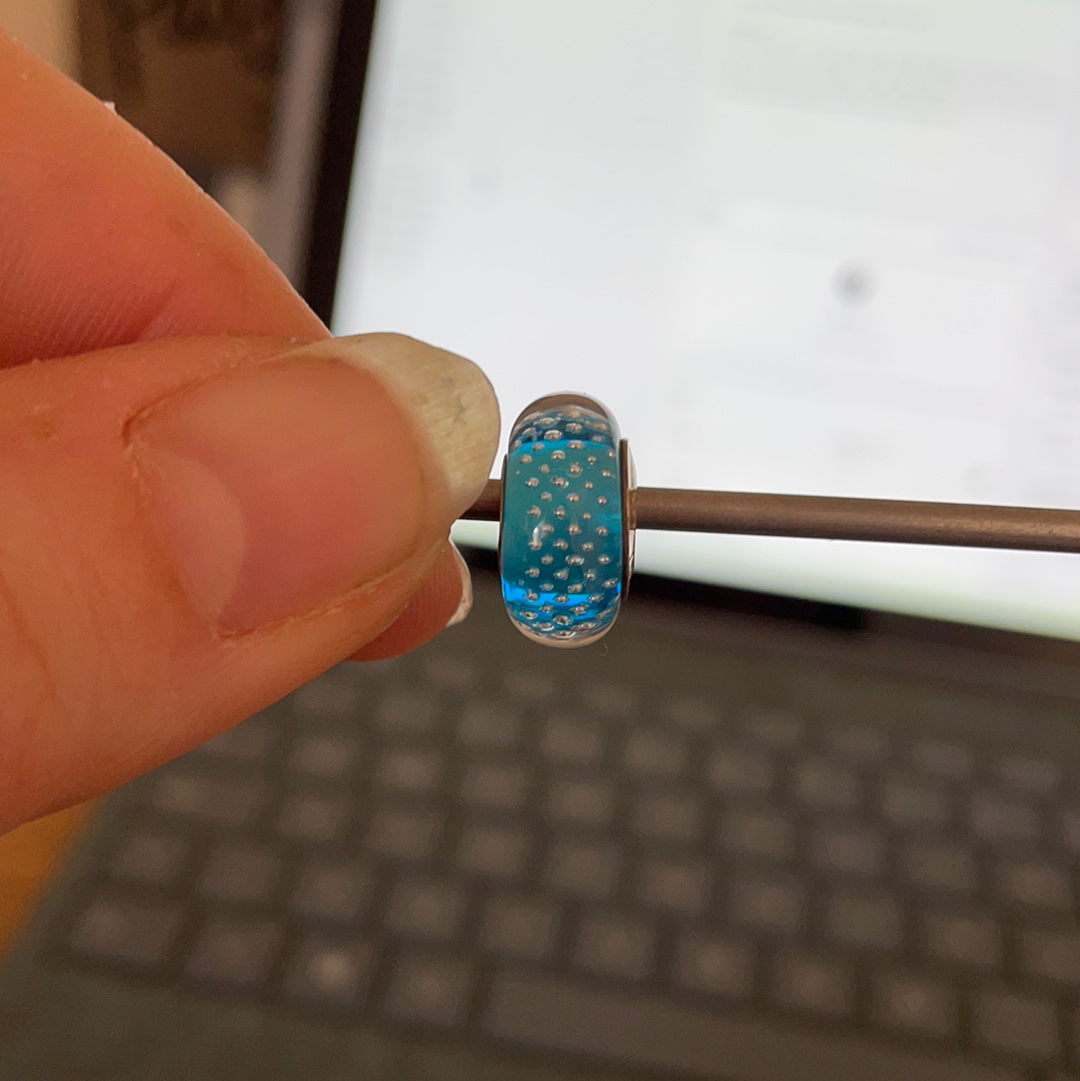 Genuine Chamilia Light Blue Glass Murano With Clear Sparkle Dots Charm