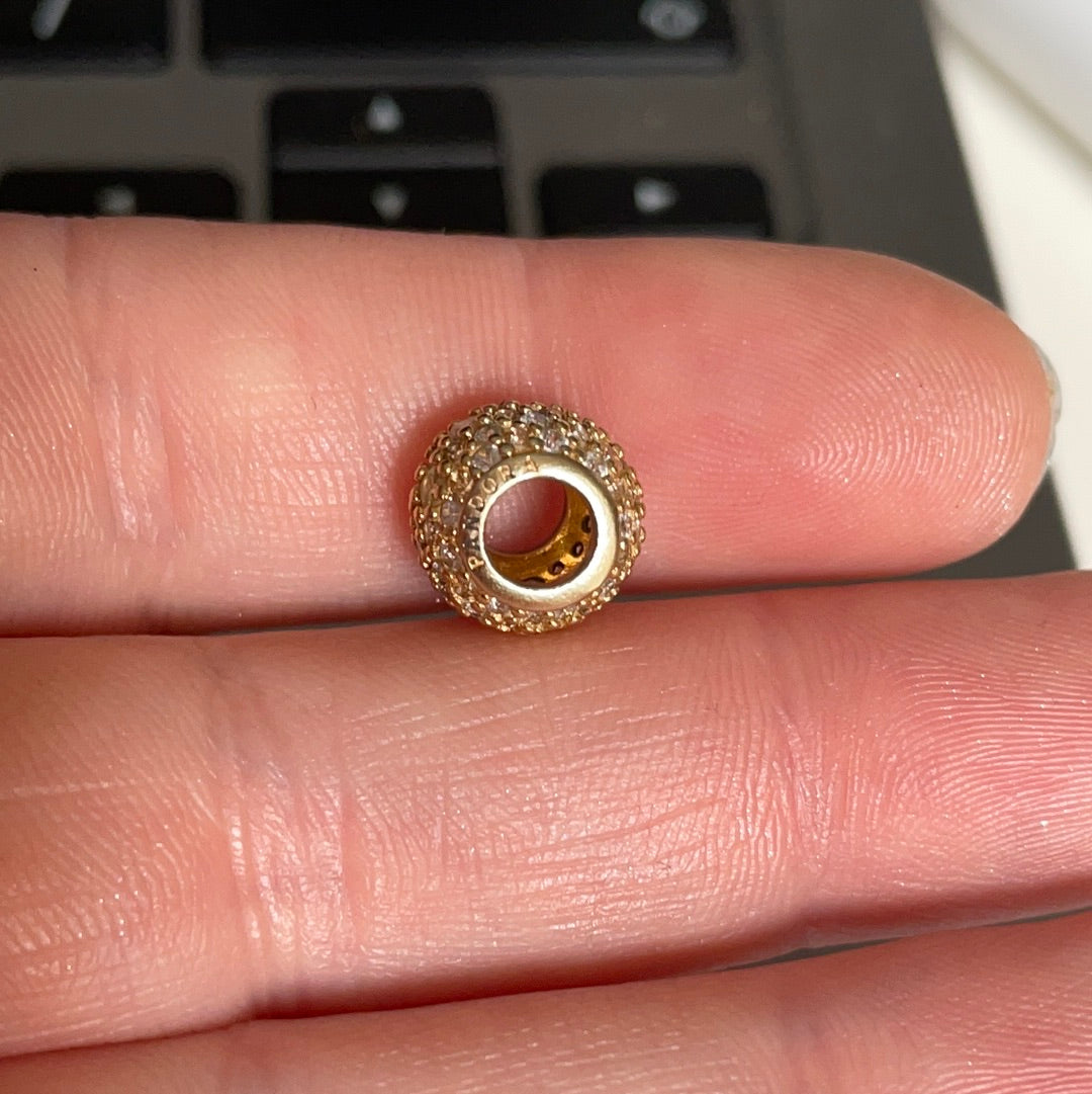 Genuine Pandora Shine Gold Pave Clear Stone Ball Charm