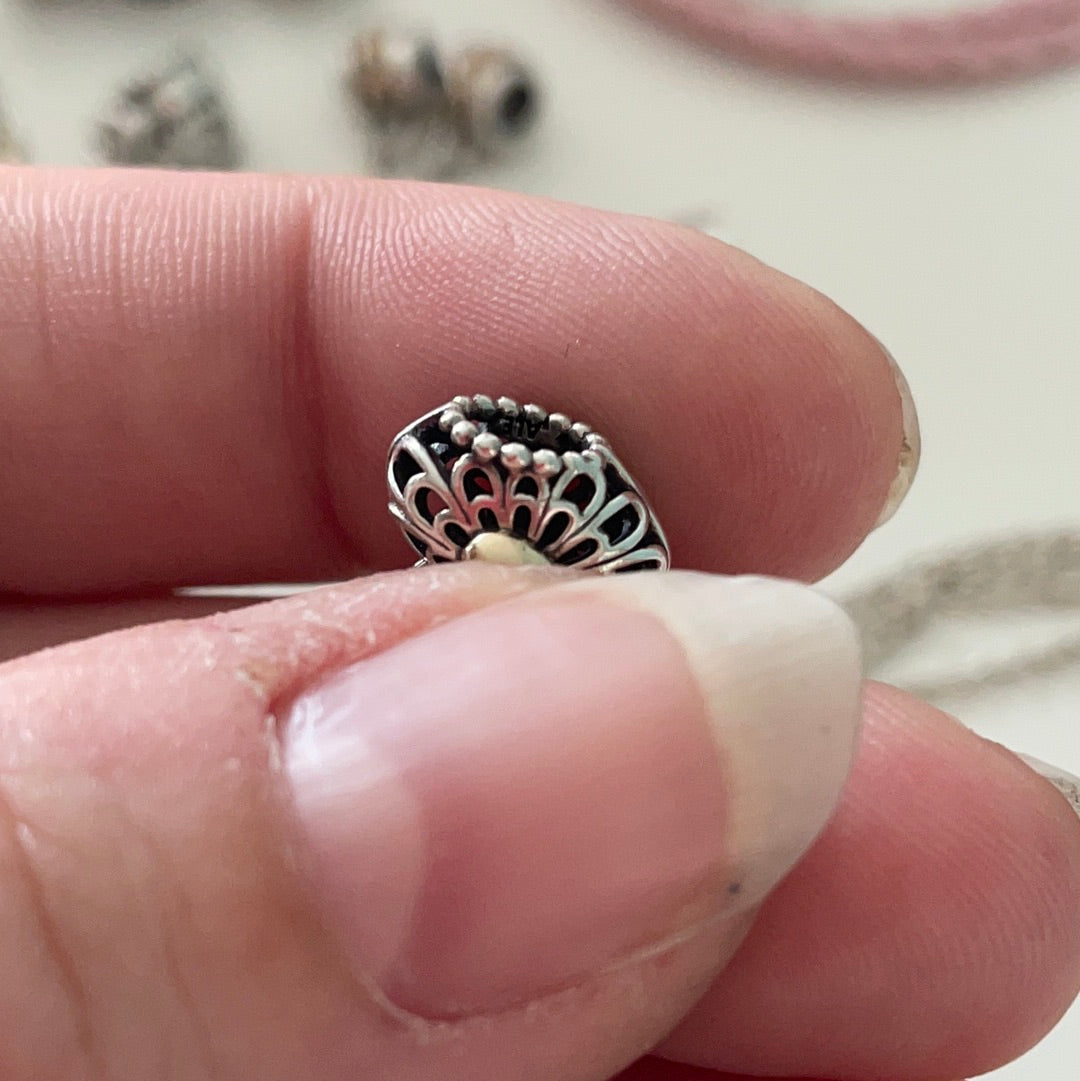 Genuine Pandora Vintage Heart Two Tone Openwork Charm