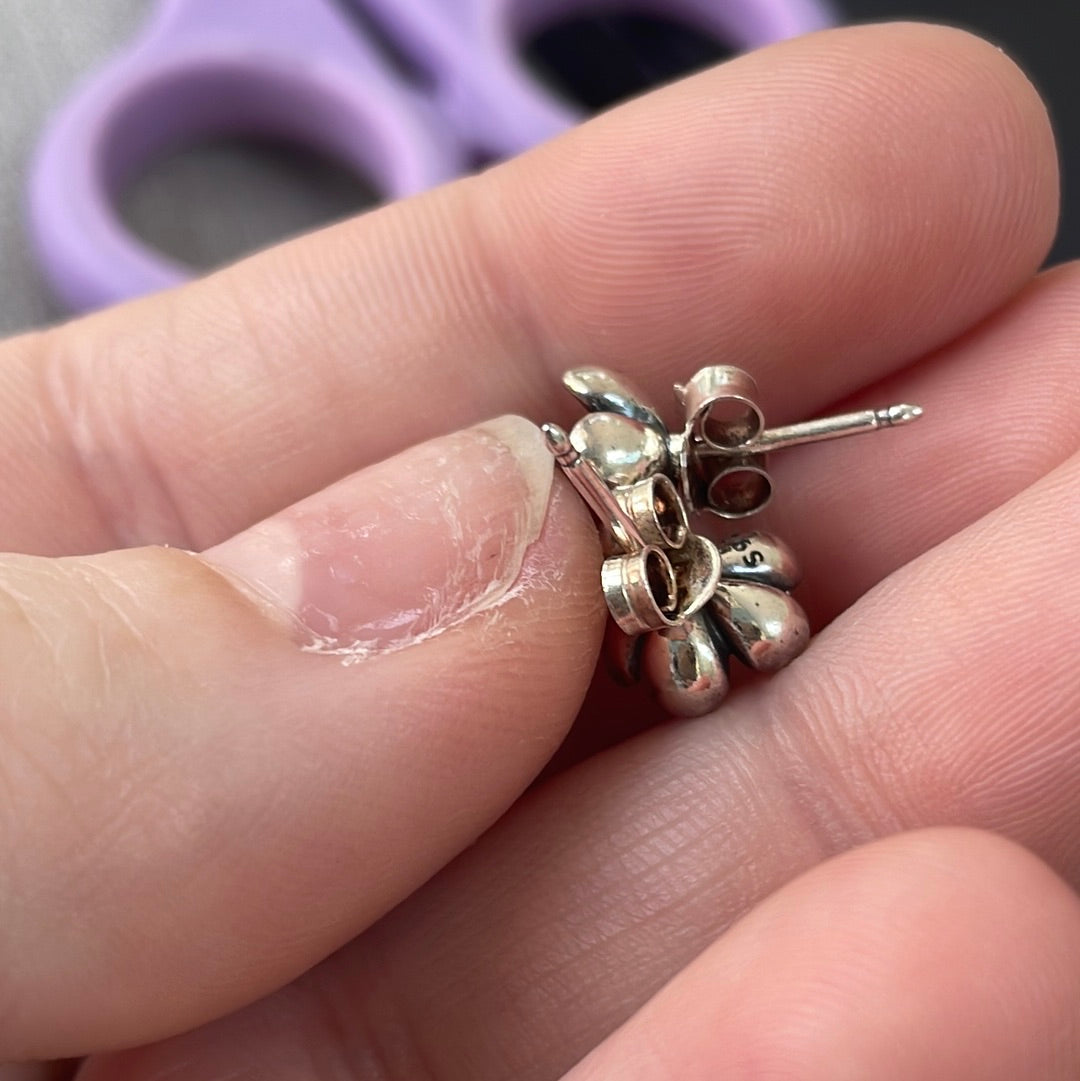 Genuine Pandora Black Viola Flower CZ Spinel Earrings Retired VERY Rare HTF