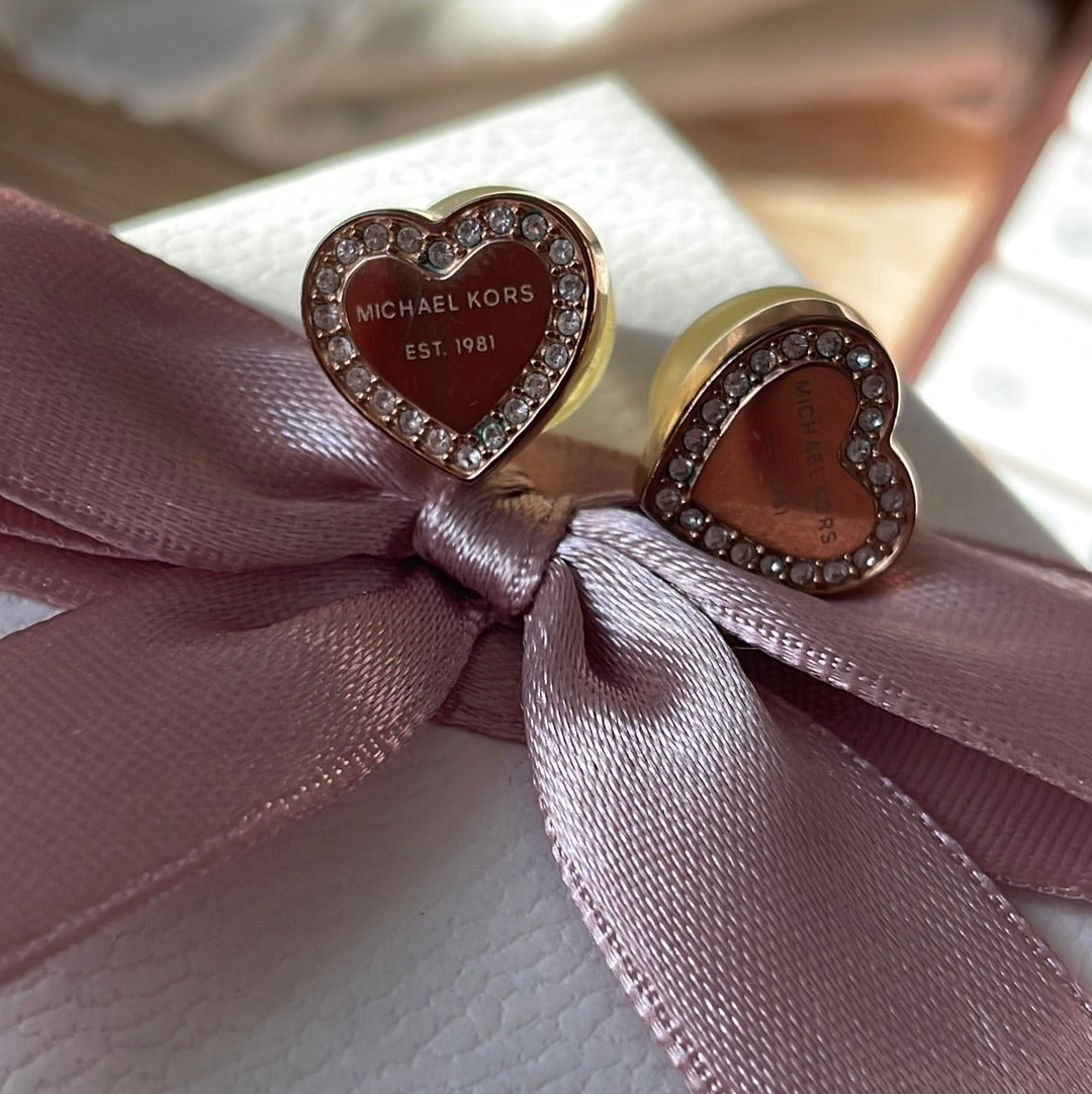 Genuine Michael Kors Rose Gold Pave Heart Earrings