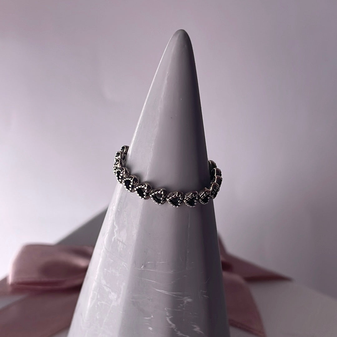 Genuine Pandora Beaded Heart Openwork Ring