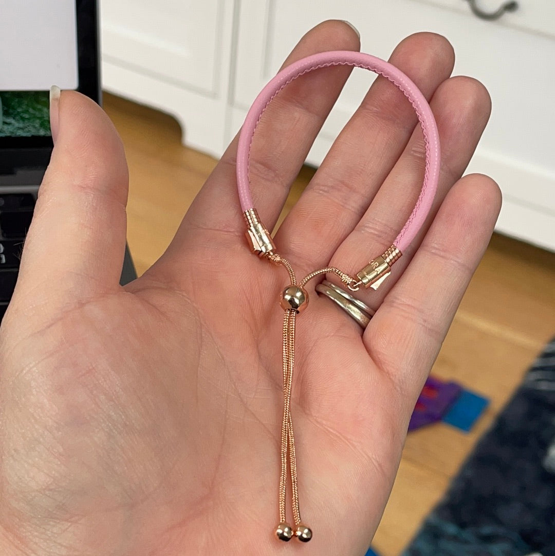Genuine Pandora Rose Gold Black Pink Leather Slider Bracelet
