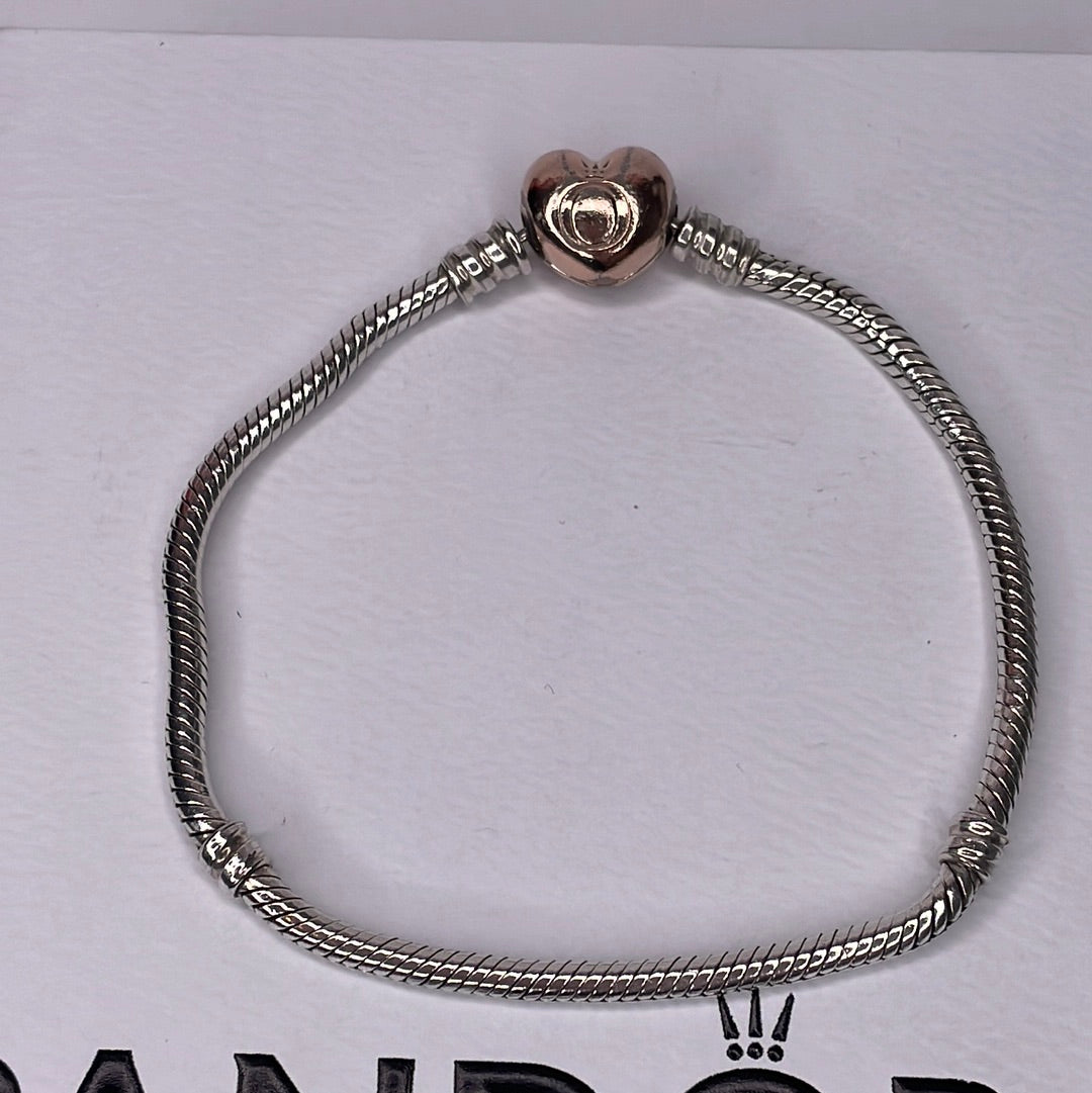 Genuine Pandora Rose Gold Heart Clasp Bracelet Various Sizes