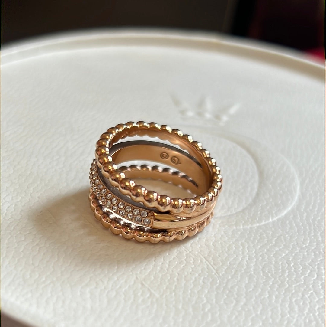 Genuine Swarovski Pave Crystal Rose Gold Click Beaded Line Ring 56