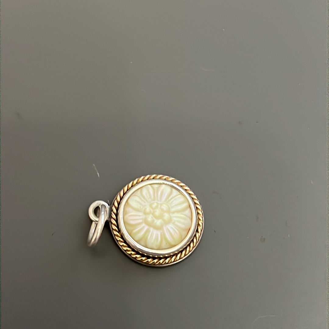 Genuine Pandora RARE and Beautiful White Mother of Pearl Two Tone Rope Flower Pendant Charm