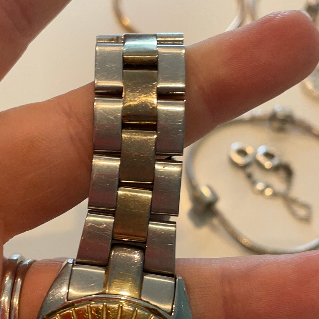 Genuine Pandora Grand C Black Diamond Large Watch Two Tone Gold Plated Bezel