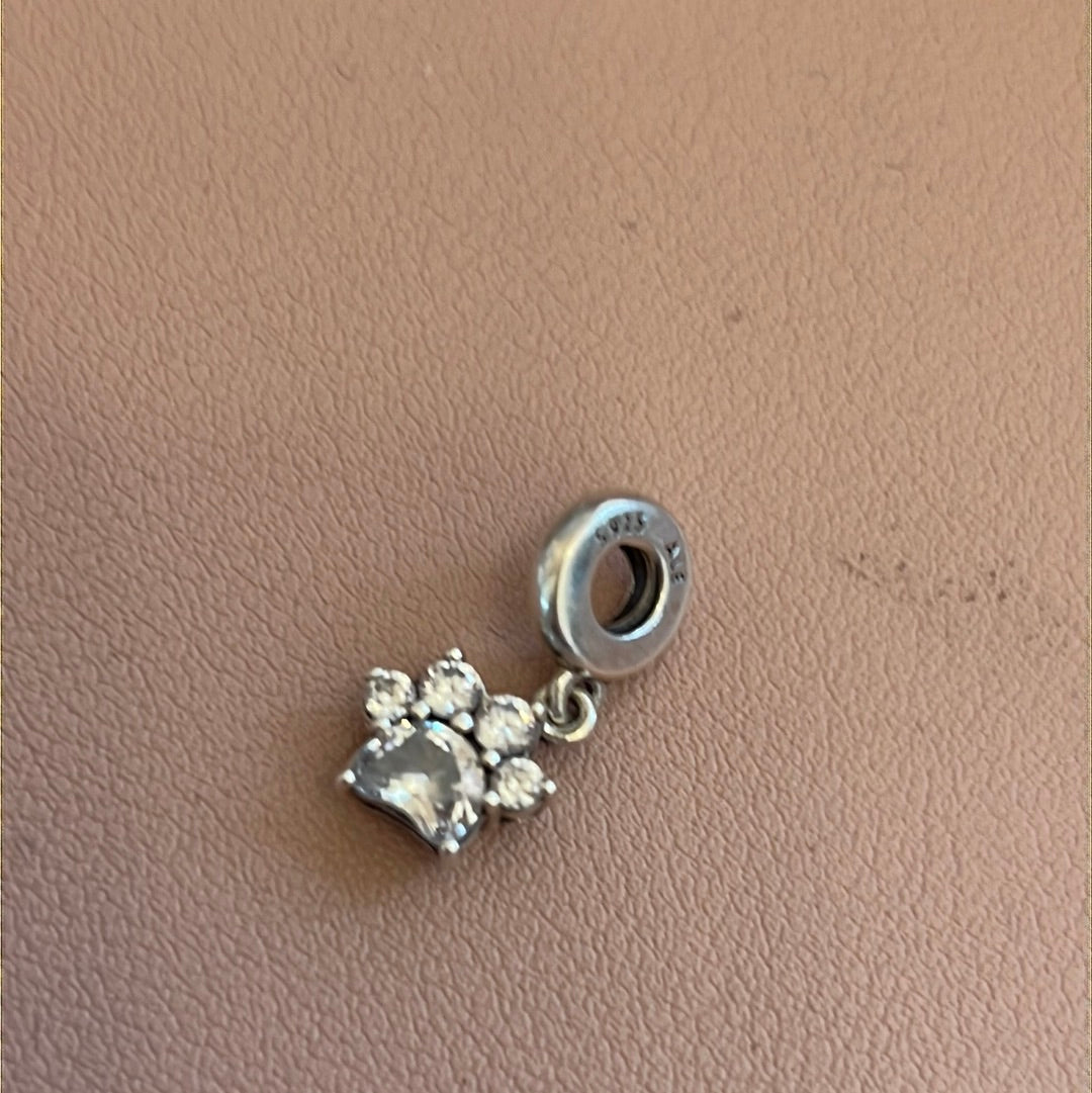 Genuine Pandora Sparkling Pet Paw Print Dangle Charm