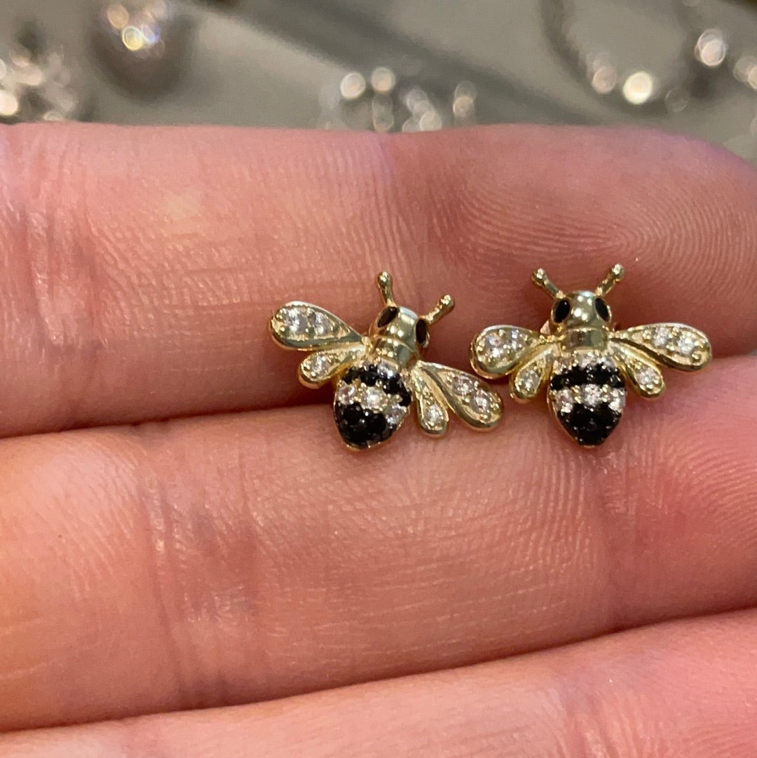 Brand New Sterling Silver Gold Plated Pave Bee Earrings Beautiful CHOICE OF TWO