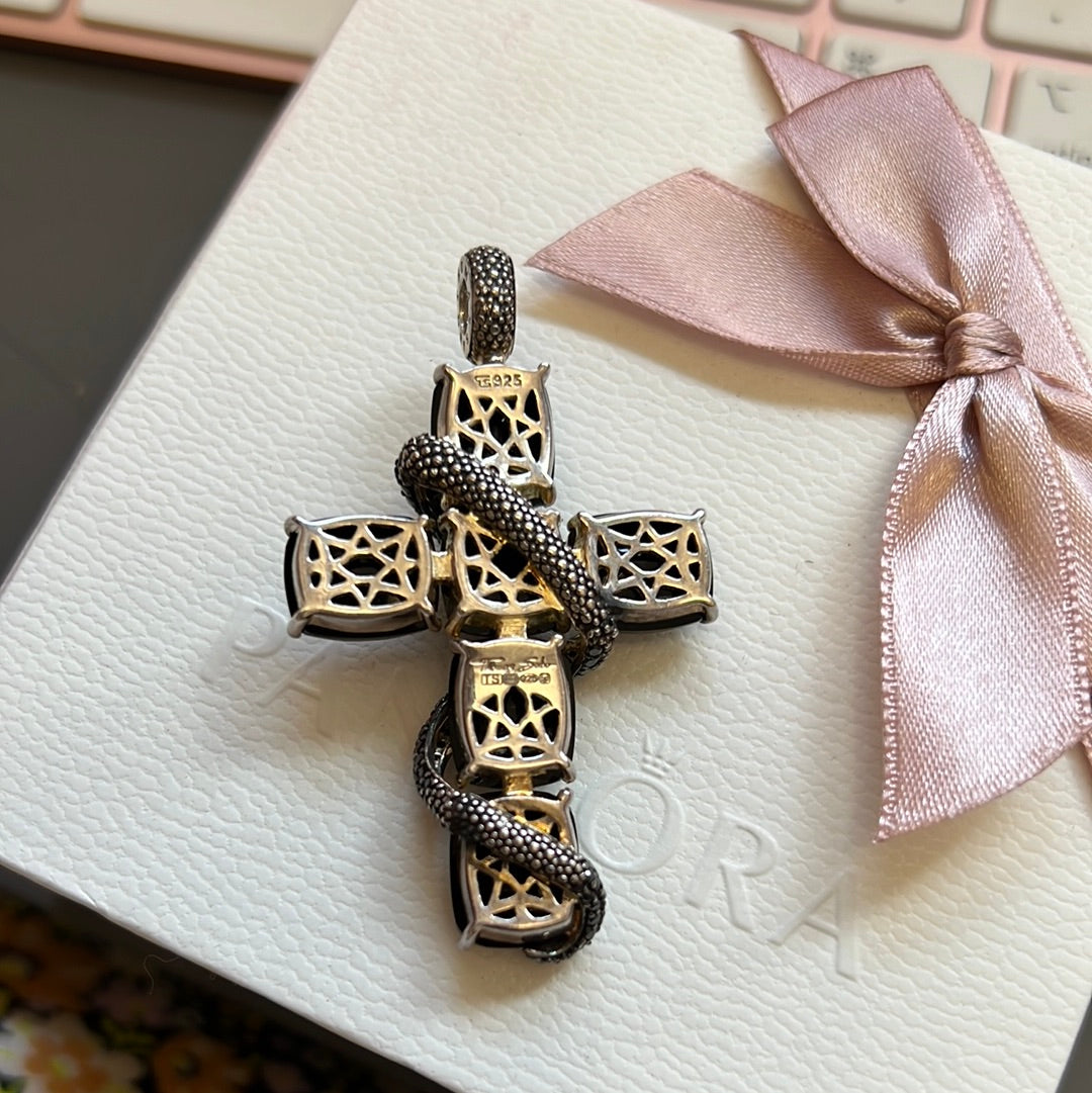 Genuine Thomas Sabo Pave Snake and Onyx Large Cross Rare Pendant