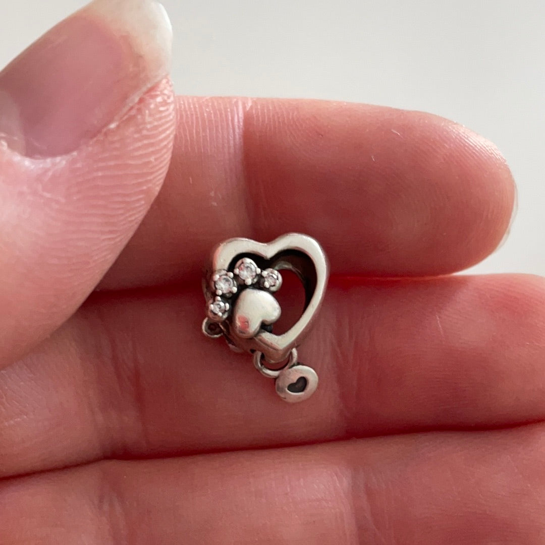 Genuine Pandora Openwork Pave Fur Mum Paw Print Charm With Dangle