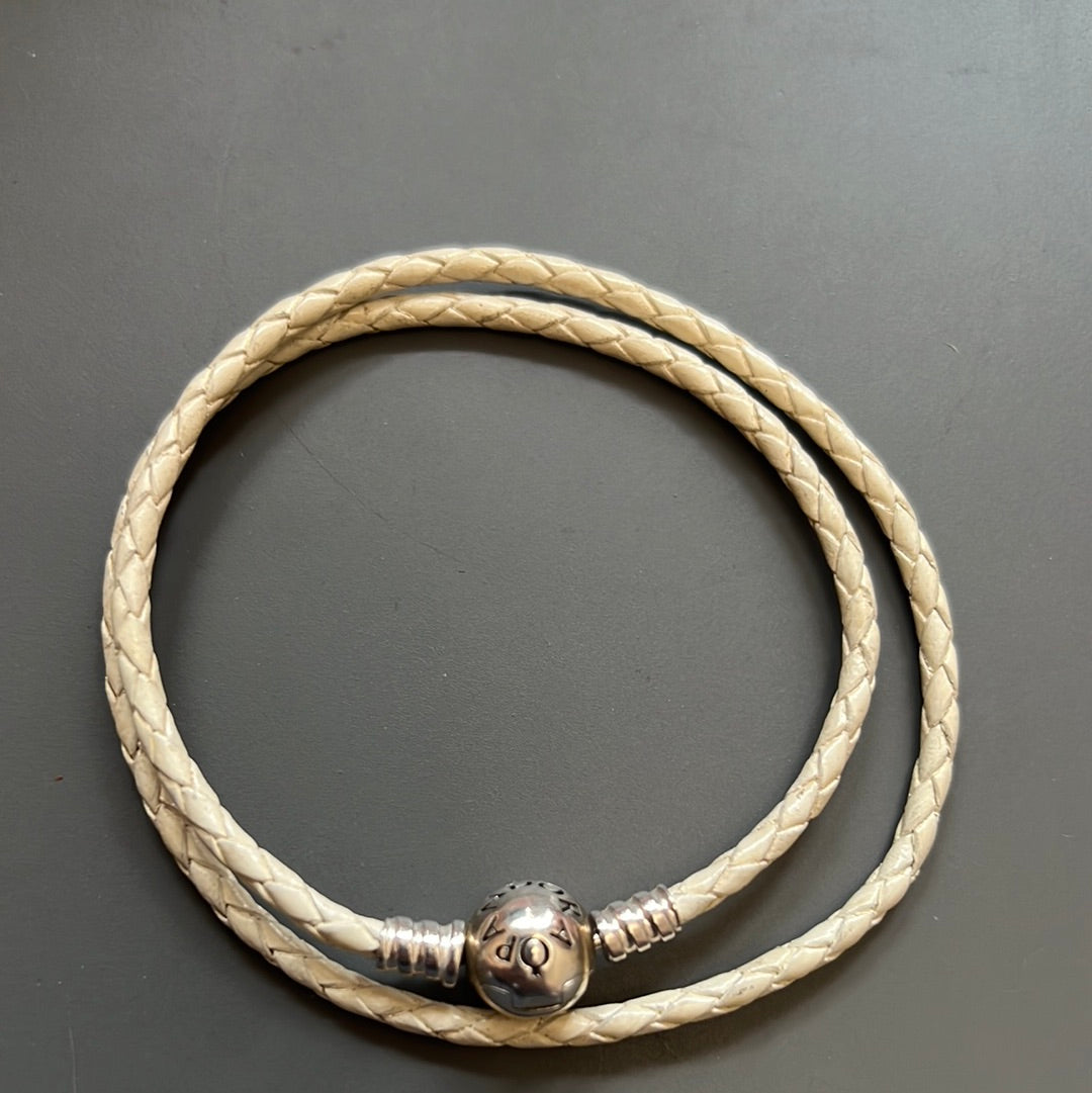 Genuine Pandora Double Wrap Leather New Style Clasp Cream