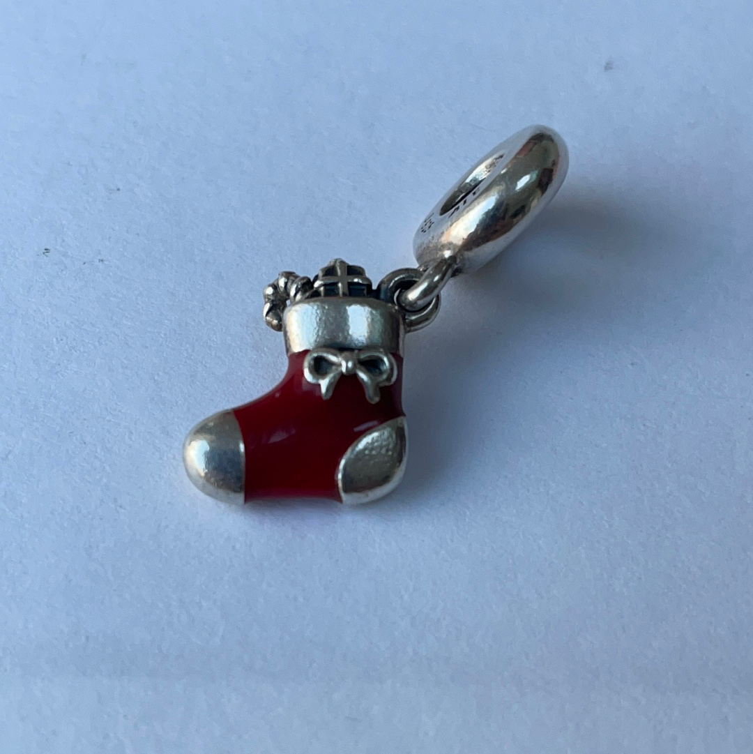 Genuine Pandora Stocking Red Enamel Christmas Charm Dangle