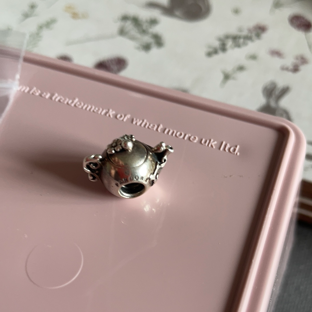 Genuine Pandora Enchanted Garden Teapot Rare Charm with Enamel Flowers