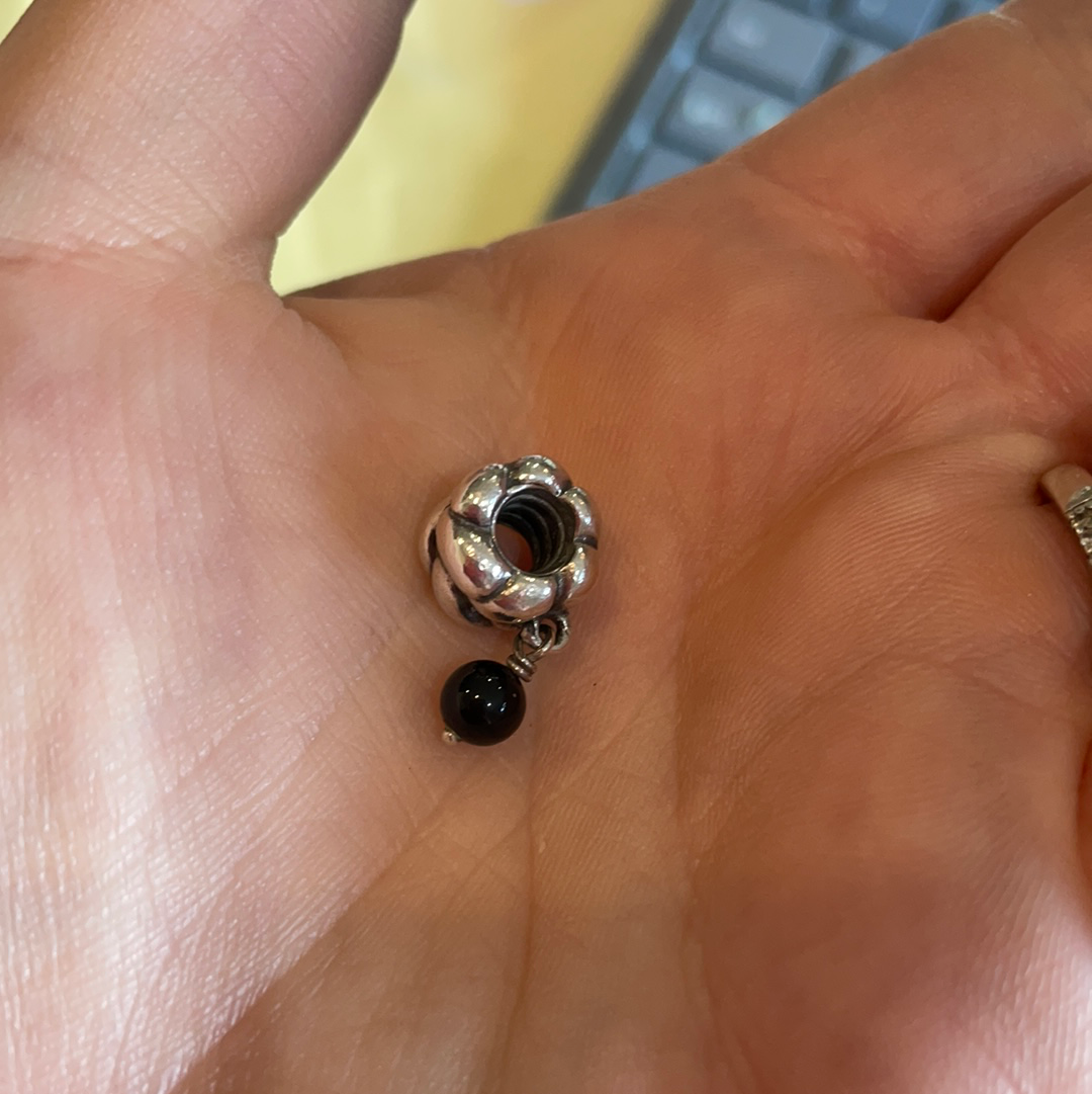 Genuine Pandora Black Onyx Rope Braid Dangle Charm Rare HTF