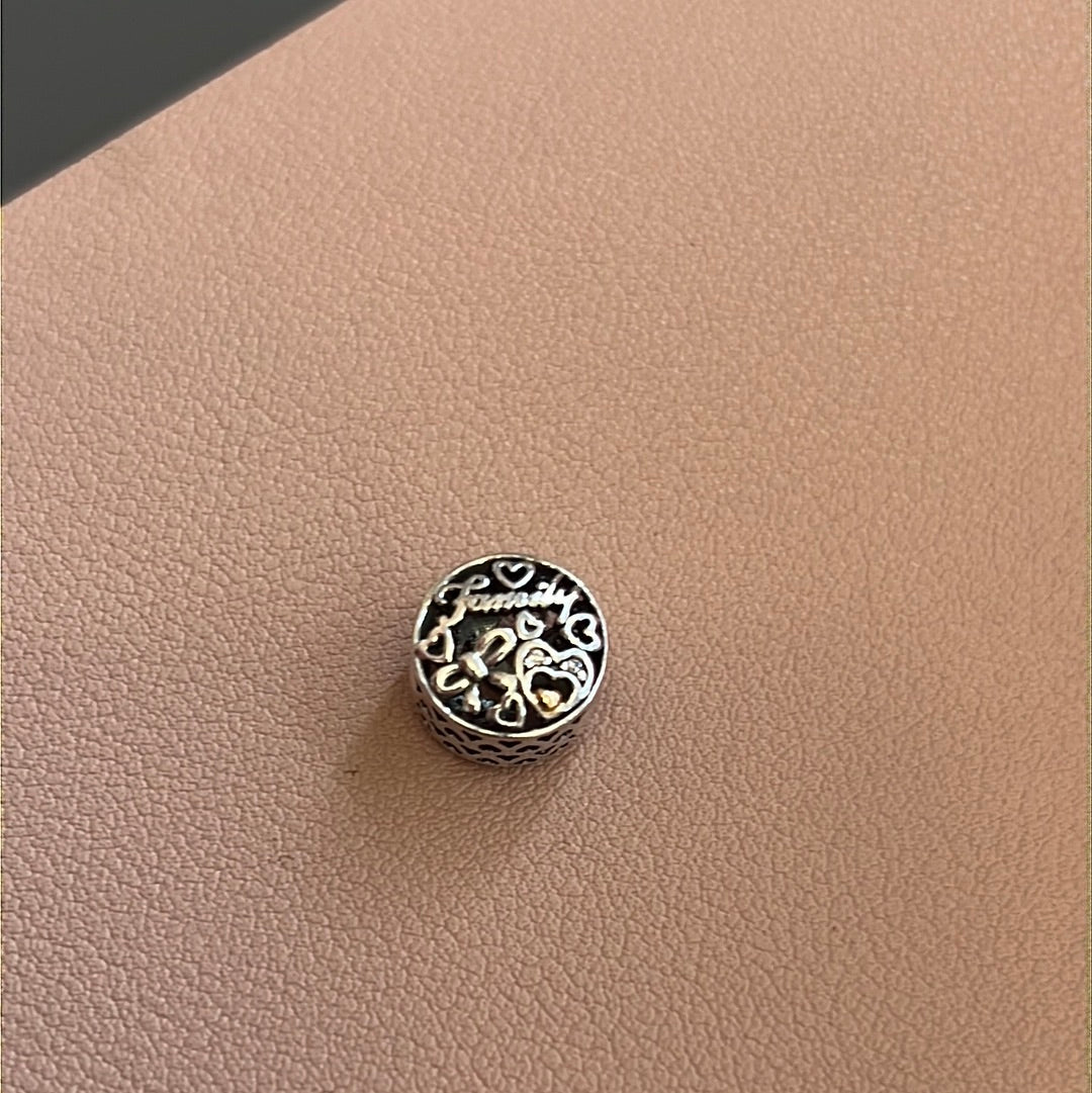 Genuine Pandora Two Tone Openwork Family Charm With Bows and Hearts