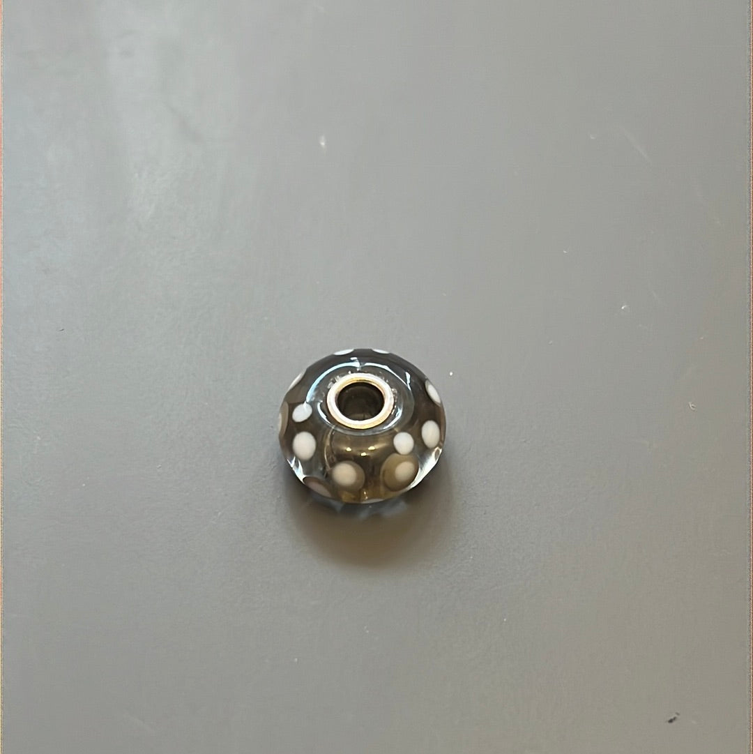 Genuine Trollbeads Grey and White Polka Dot Murano Charm