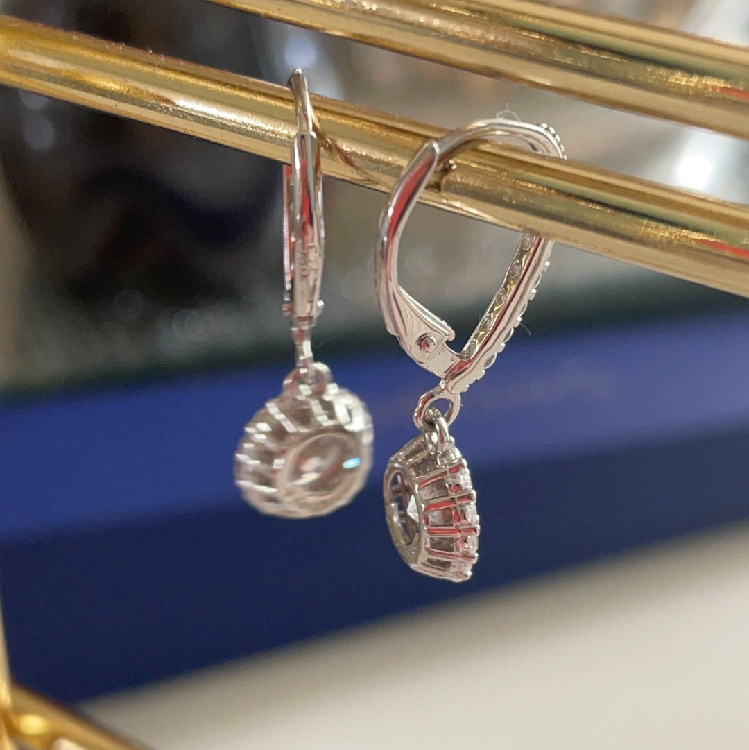 Brand New Large CZ Stone Dangle Pave Flower Earrings