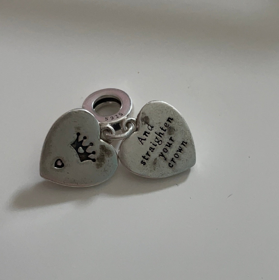 Sterling Silver Daughter Charm Heart Dangle 'Remember whose daughter you are and straighten your crown' Charm