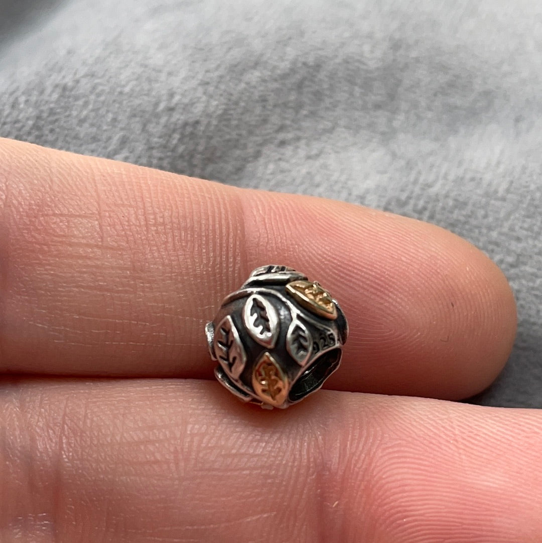 Genuine Pandora Two Tone Leaf/ Leaves RARE HTF Charm