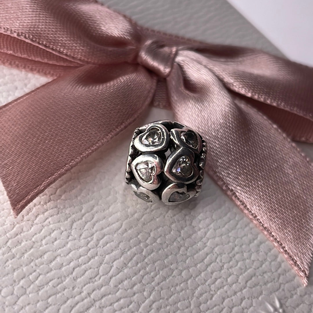 Genuine Pandora Pink/ Clear/ Rose Gold Heart Cz Open Work Charm