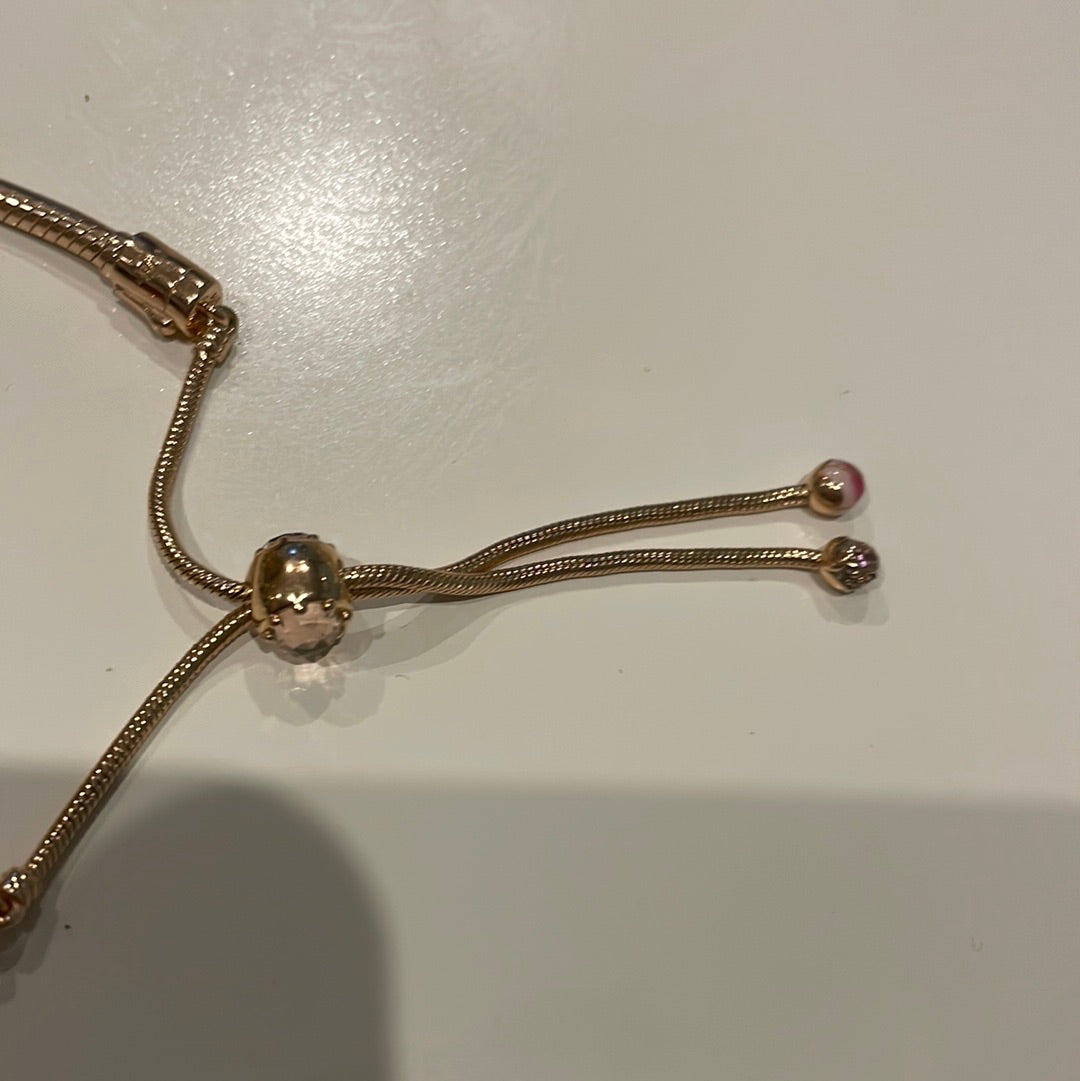 Genuine Pandora Rose Gold Pink Peach Blossom Slider Bracelet Adjustable RARE