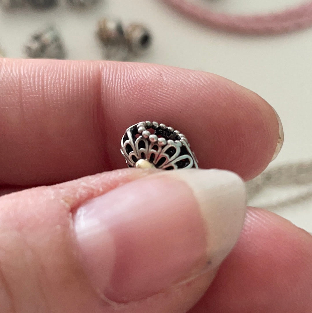 Genuine Pandora Vintage Heart Two Tone Openwork Charm