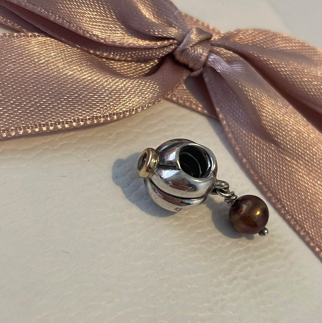 Genuine Pandora Dangle Two Tone Pearl Grey Dangle Charm