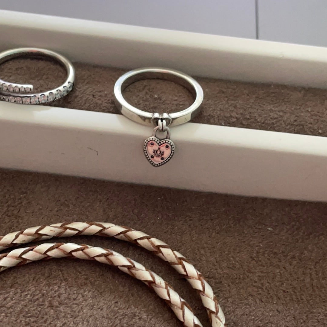 Genuine Pandora Silver Dangle Padlock Heart Ring Size...