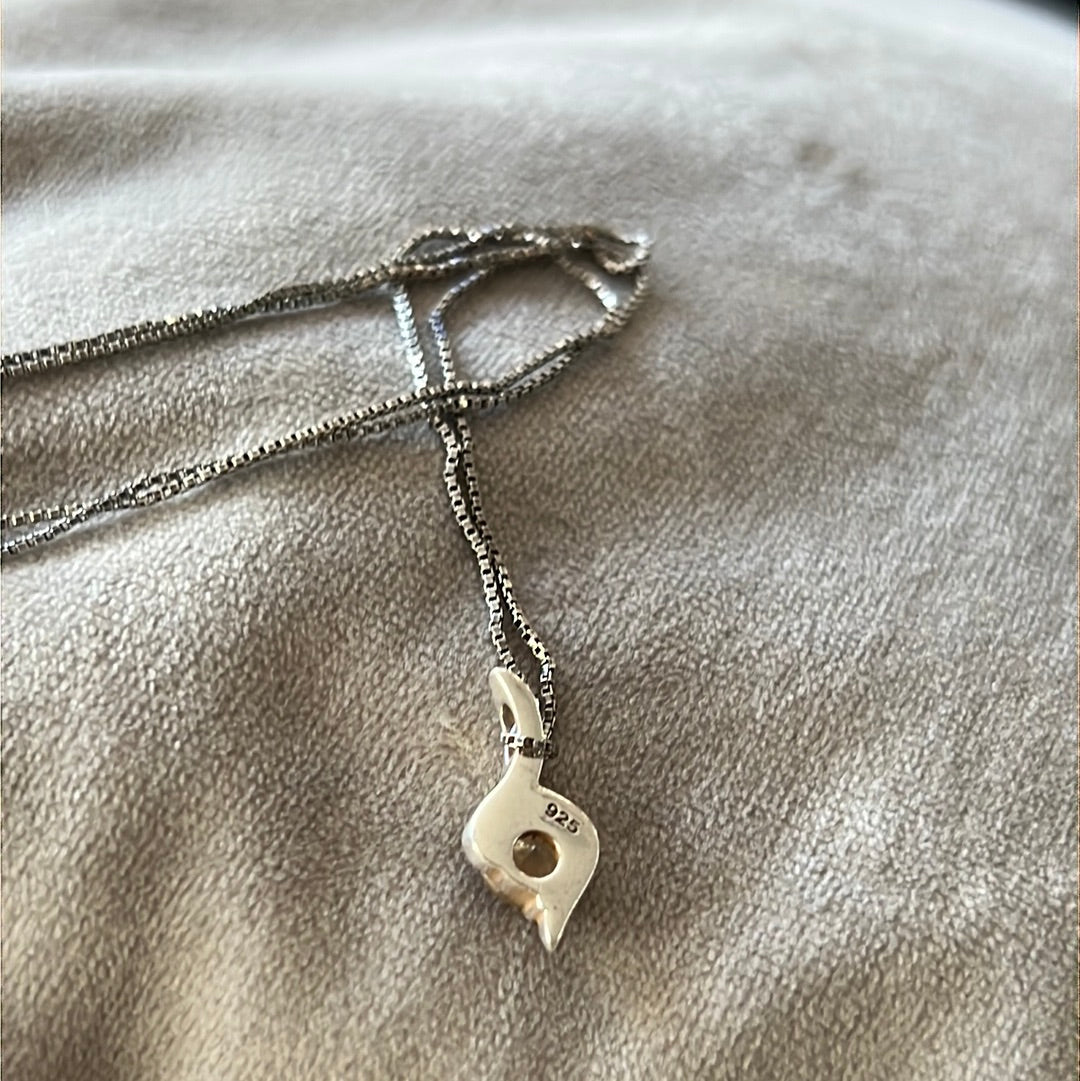 Sterling Silver Pave CZ Music Note Necklace 40cm