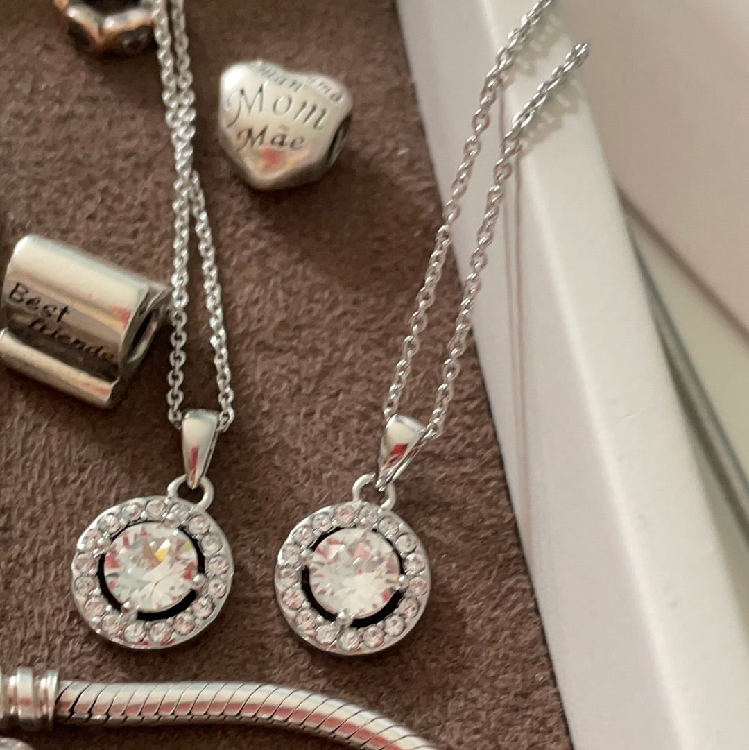 Brand New Circle Pave Necklace BEAUTIFUL Medium Chain Matching Earrings available