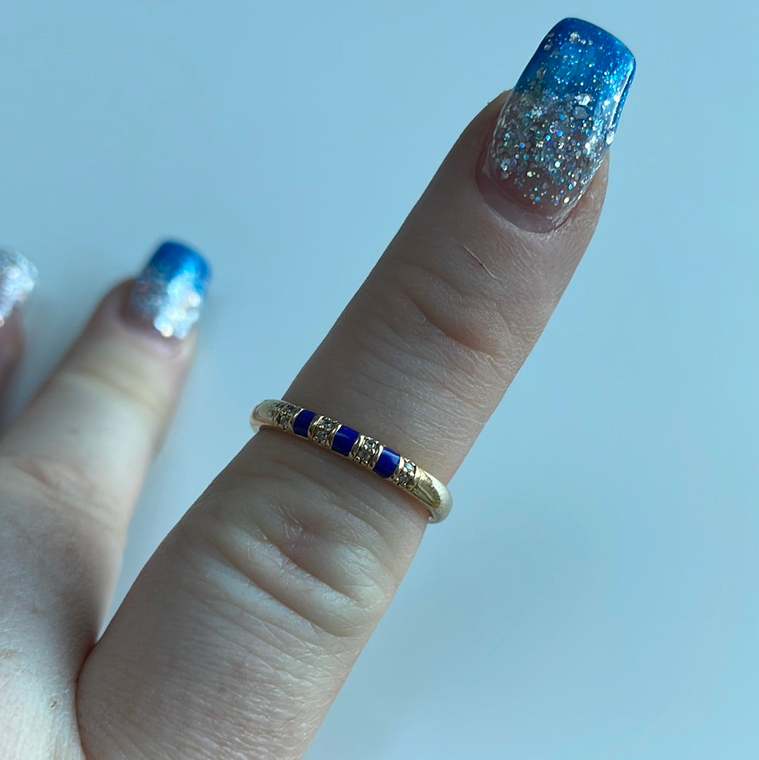 Genuine Pandora Shine Gold Sparkle Blue Enamel Ring 54
