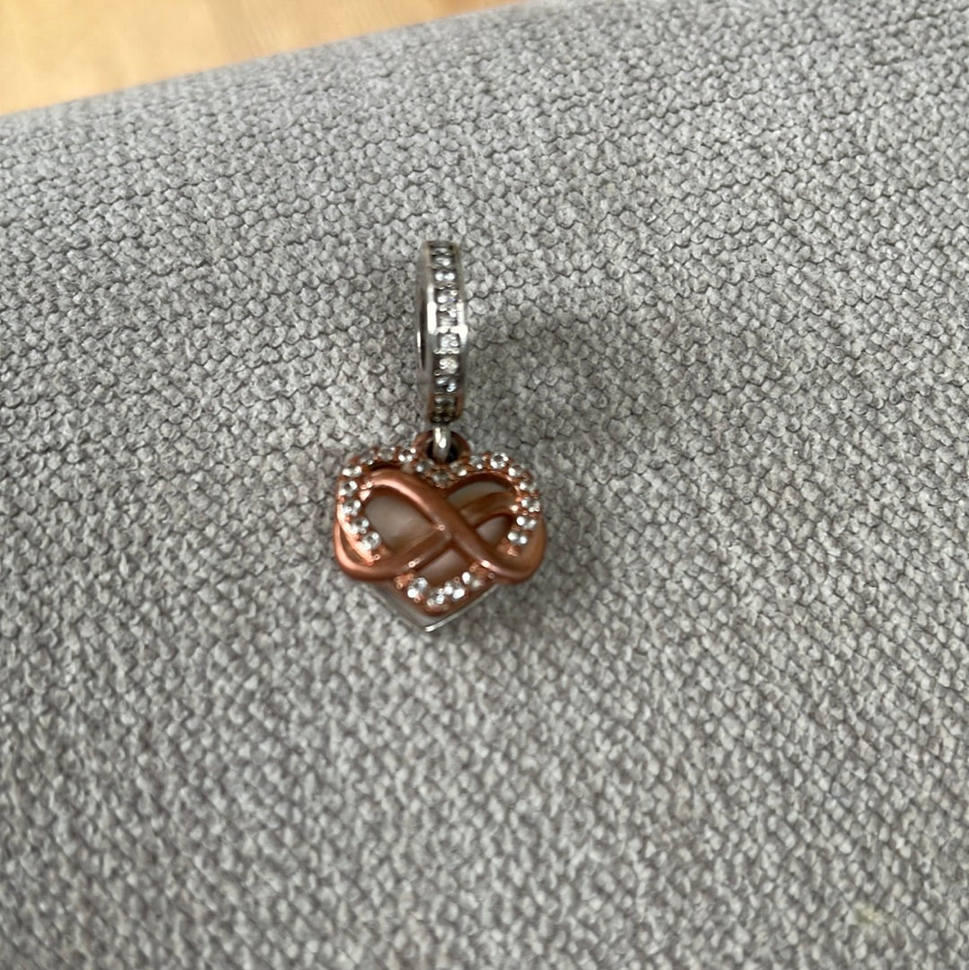 Genuine Pandora Family Forever and Always Rose Gold Pave Enamel Dangle Charm