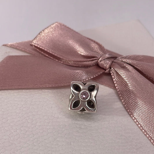 Genuine Pandora Star Flower Charm With Pink Stone CZ