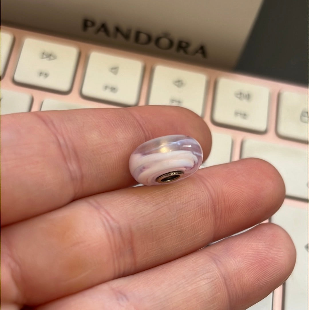 Genuine Trollbeads White Line Wisp Murano Charm