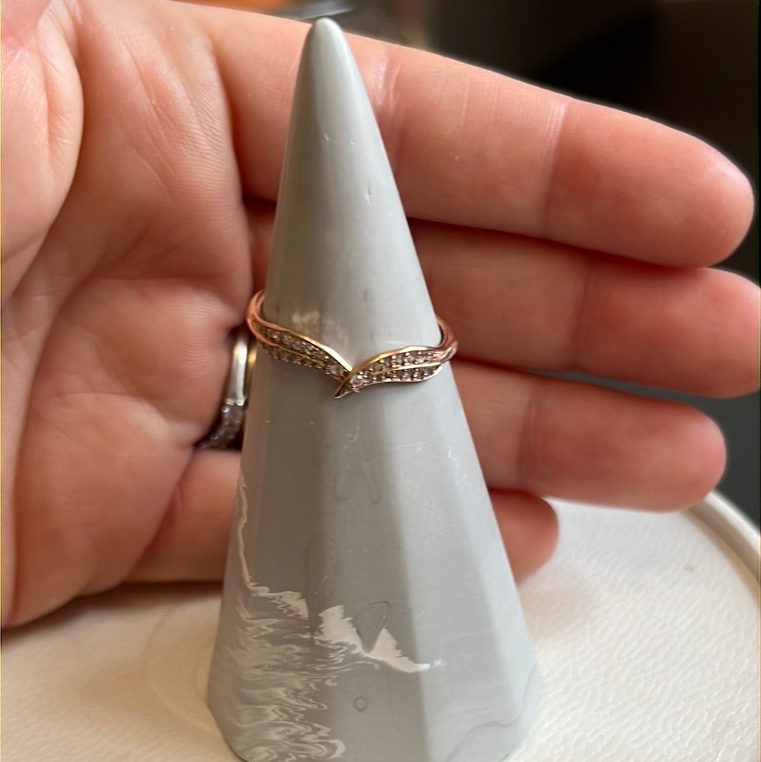 Genuine Pandora Rose Gold Pave Wing Feather Crossover Ring Size 60