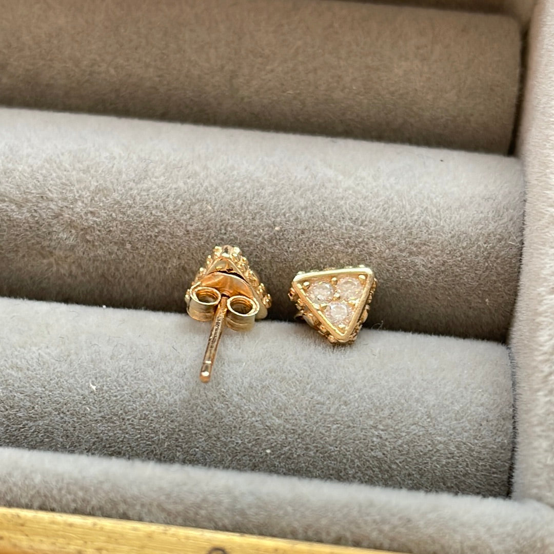 Unbranded Sterling Silver Shine Gold Pave Triangle Stud Earrings