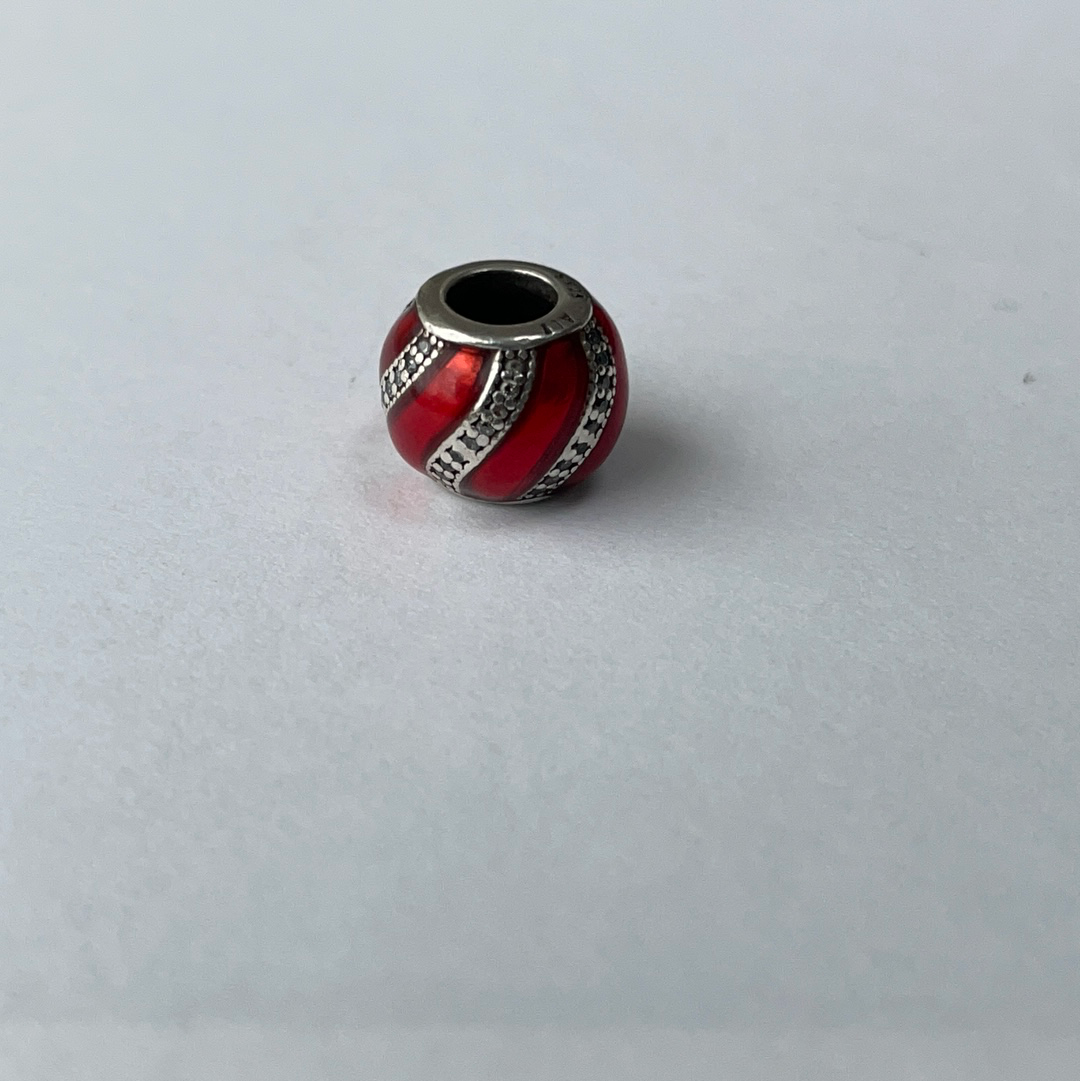 Genuine Pandora Red Xmas Enamel Swirl Pave Charm Christmas Charm