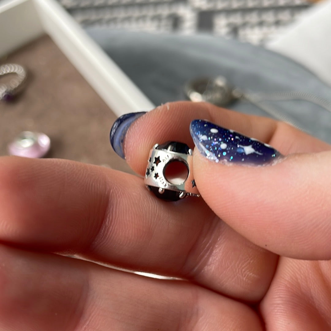 Genuine Pandora Moon Pave Moon and Faceted Blue Stars Openwork Celestial Charm