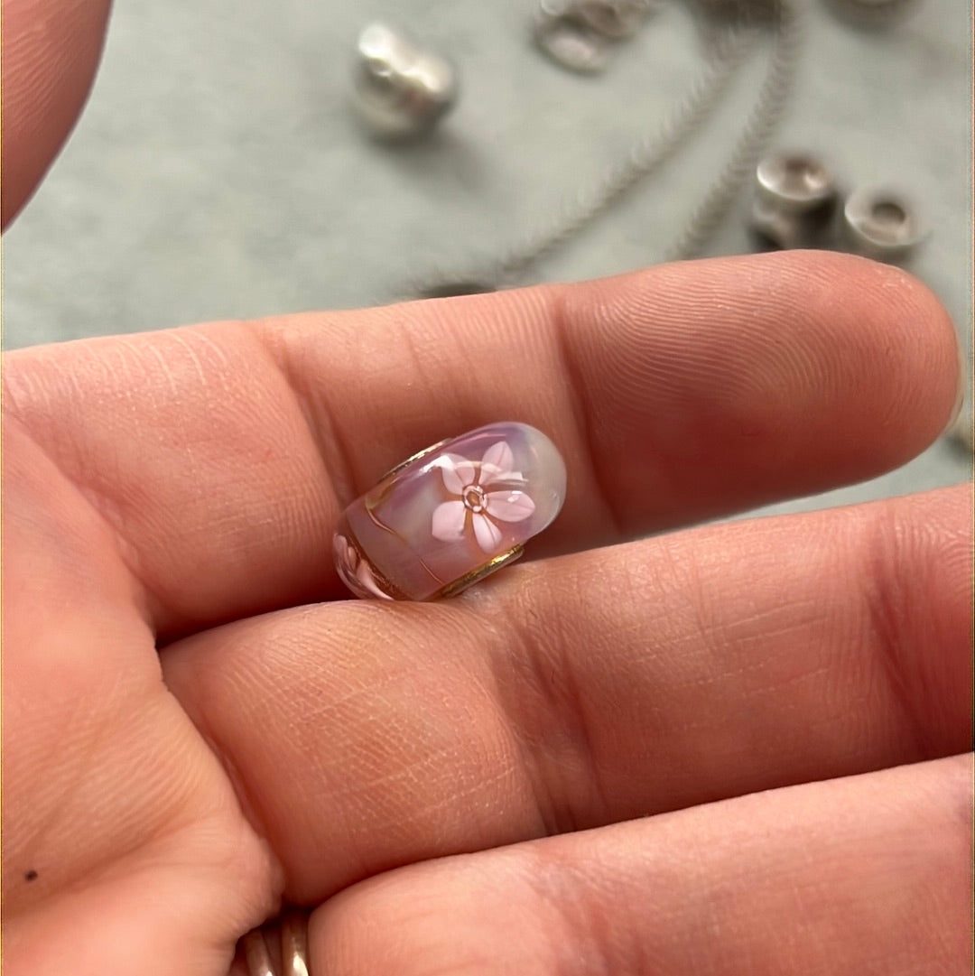 Genuine Trollbeads Pink Flower Murano Charm