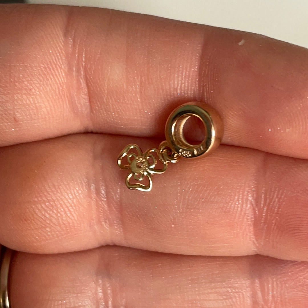 Genuine Pandora Solid 14ct Gold Diamond Flower Dangle Charm RARE HTF