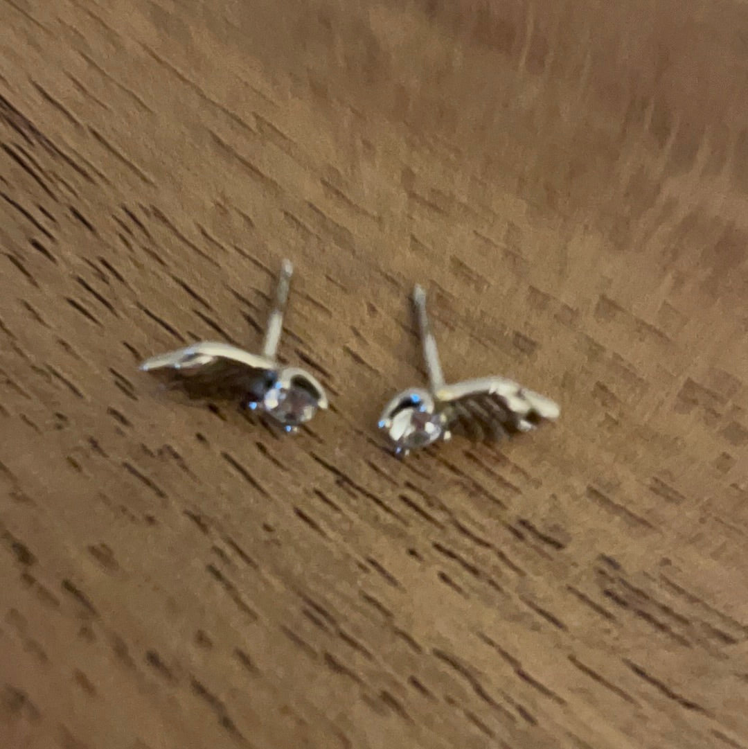 Genuine Pandora Angel Wing Feather Pave Earrings WIth Small CZ Stone studs