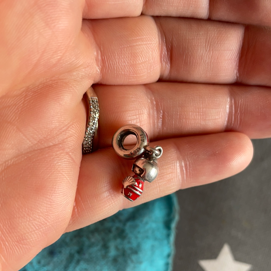 Genuine Pandora Japanese Kokeshi Doll Dangle Charm With Red Enamel Details