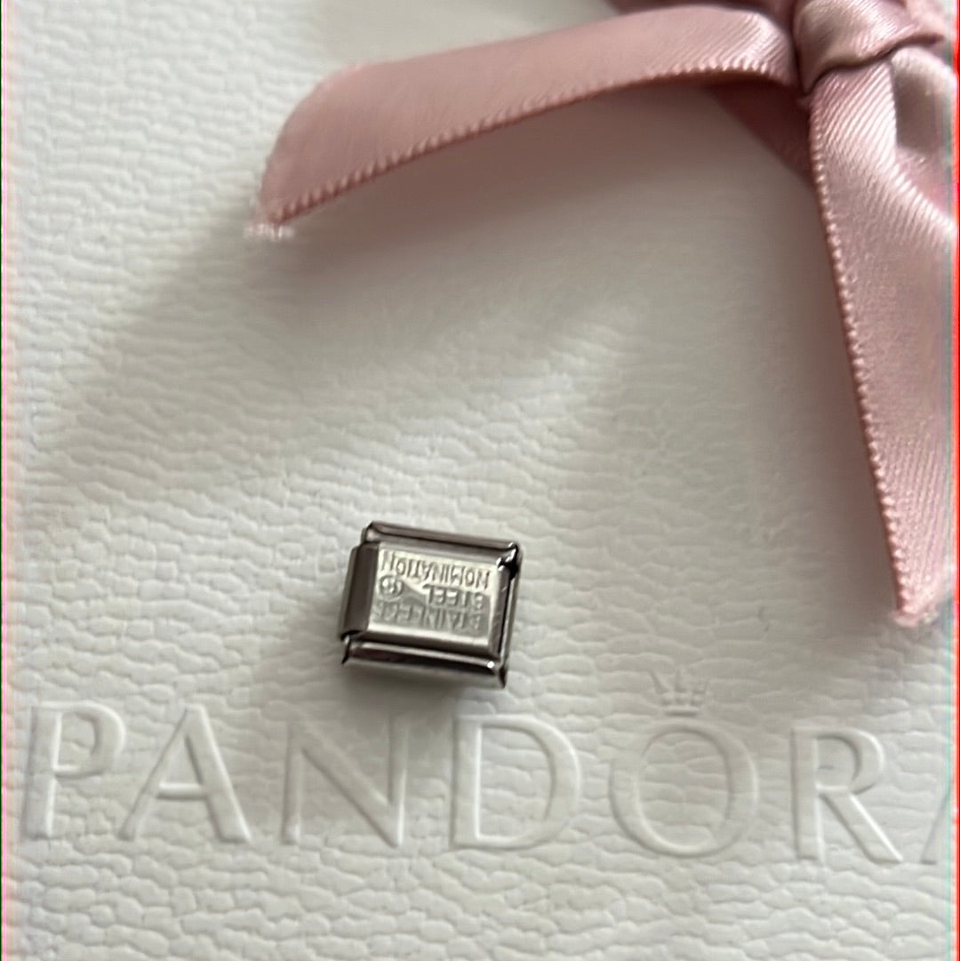 Genuine Nominations Silver Link Charm CZ Pink and Blue Children