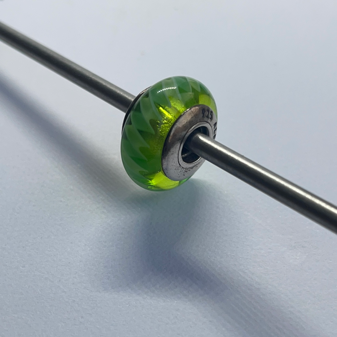 Genuine Pandora Lime Green Murano Glass Charm with Zigzag Lines