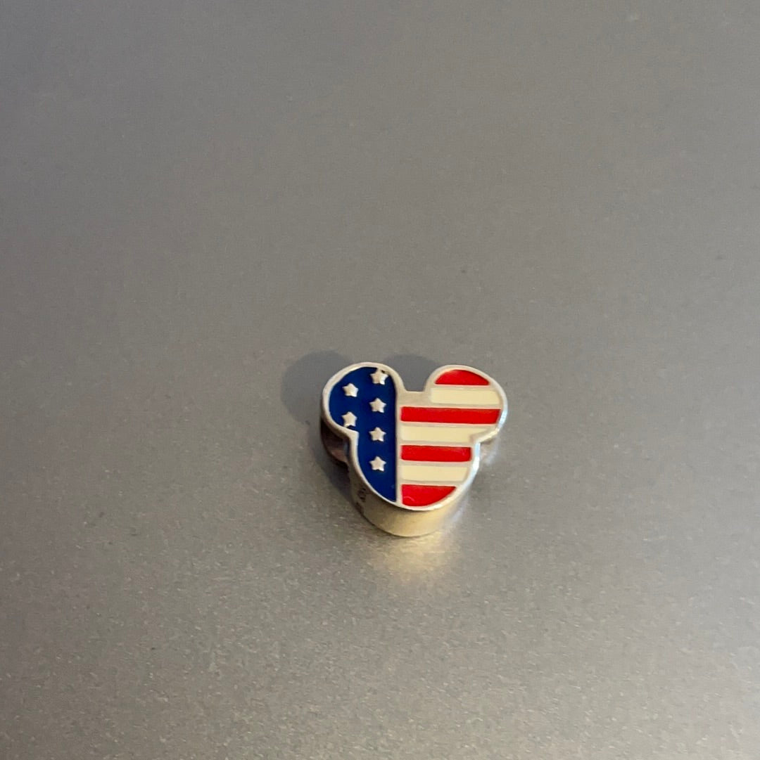 Genuine Pandora Disney Parks Exclusive Enamel Mickey Face USA Flag Charm