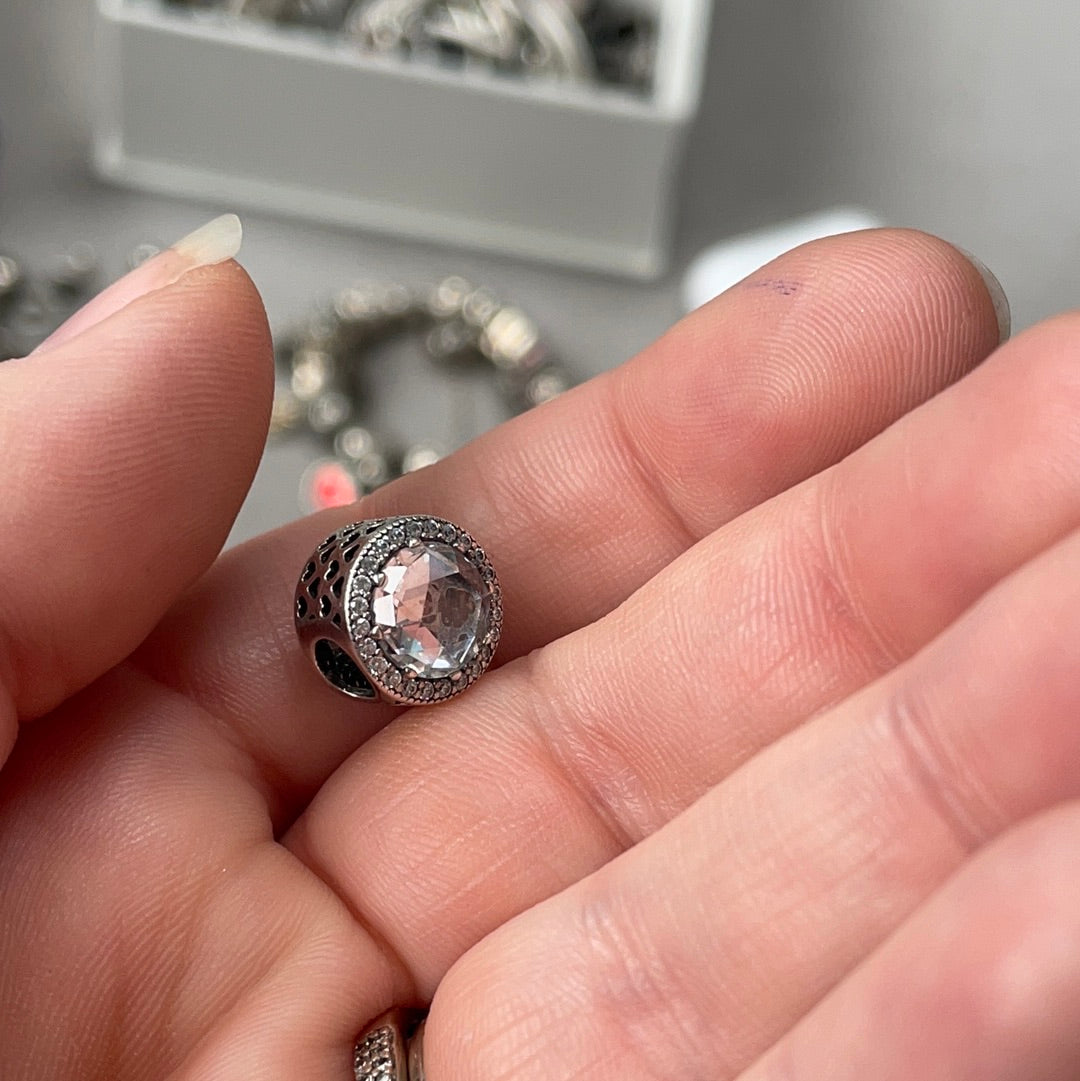 Genuine Pandora Clear Pave Radiant Hearts Pave Large Stone Charm
