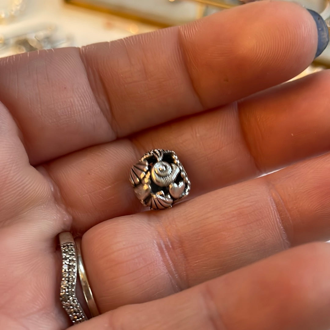Genuine Pandora Seashell and Starfish Charm in Plain Silver Openwork Summer